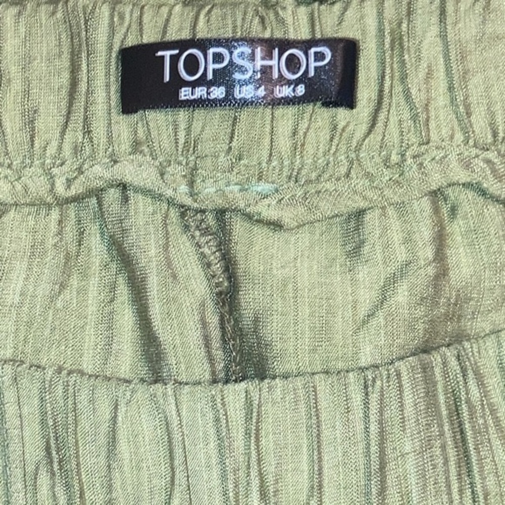 Topshop woman’s olive green wide leg crinkle ankle pants size 4 Small - Picture 6 of 13